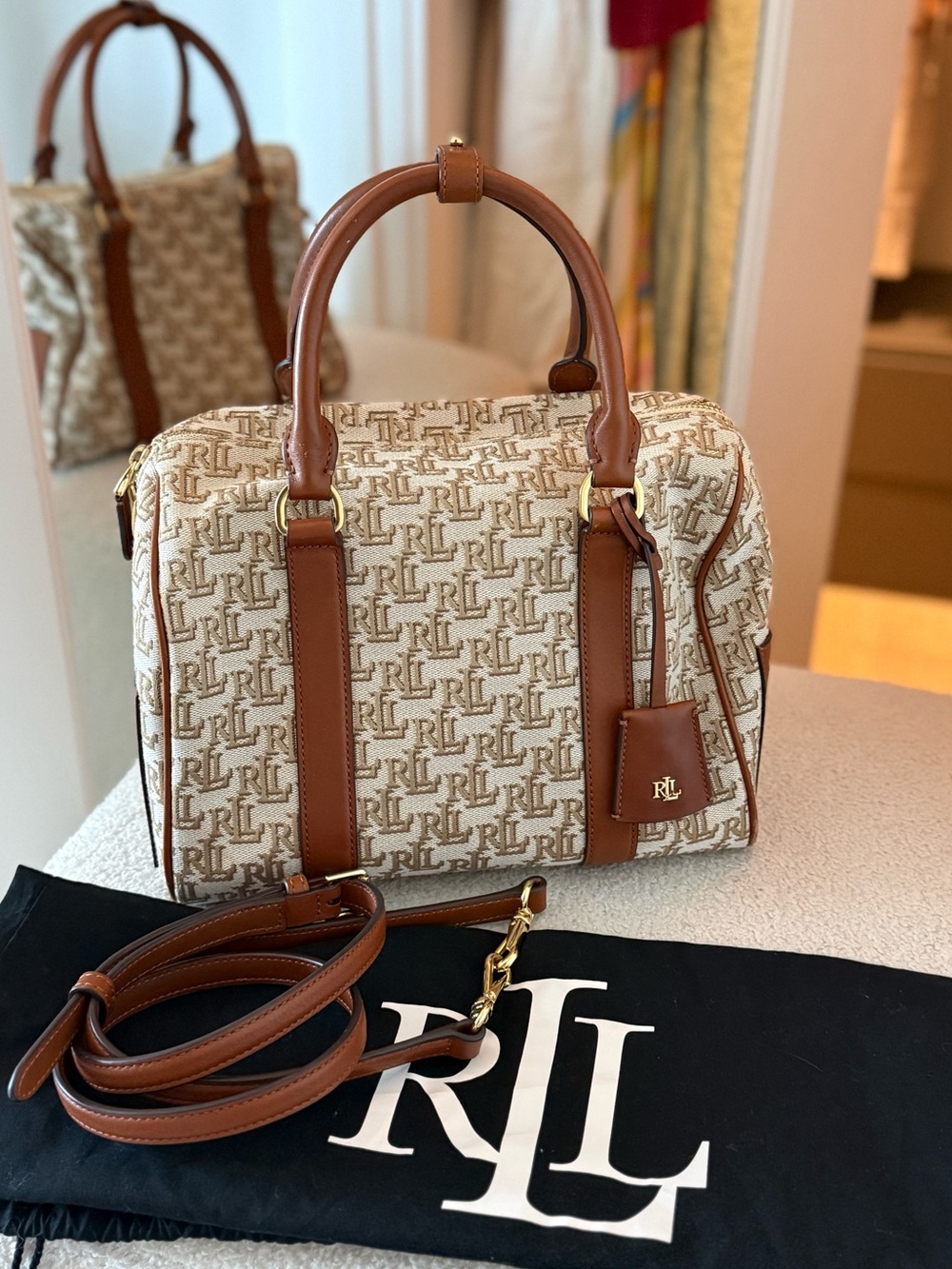 Ralph Lauren Kaden Monogram Jacquard Medium Satchel
